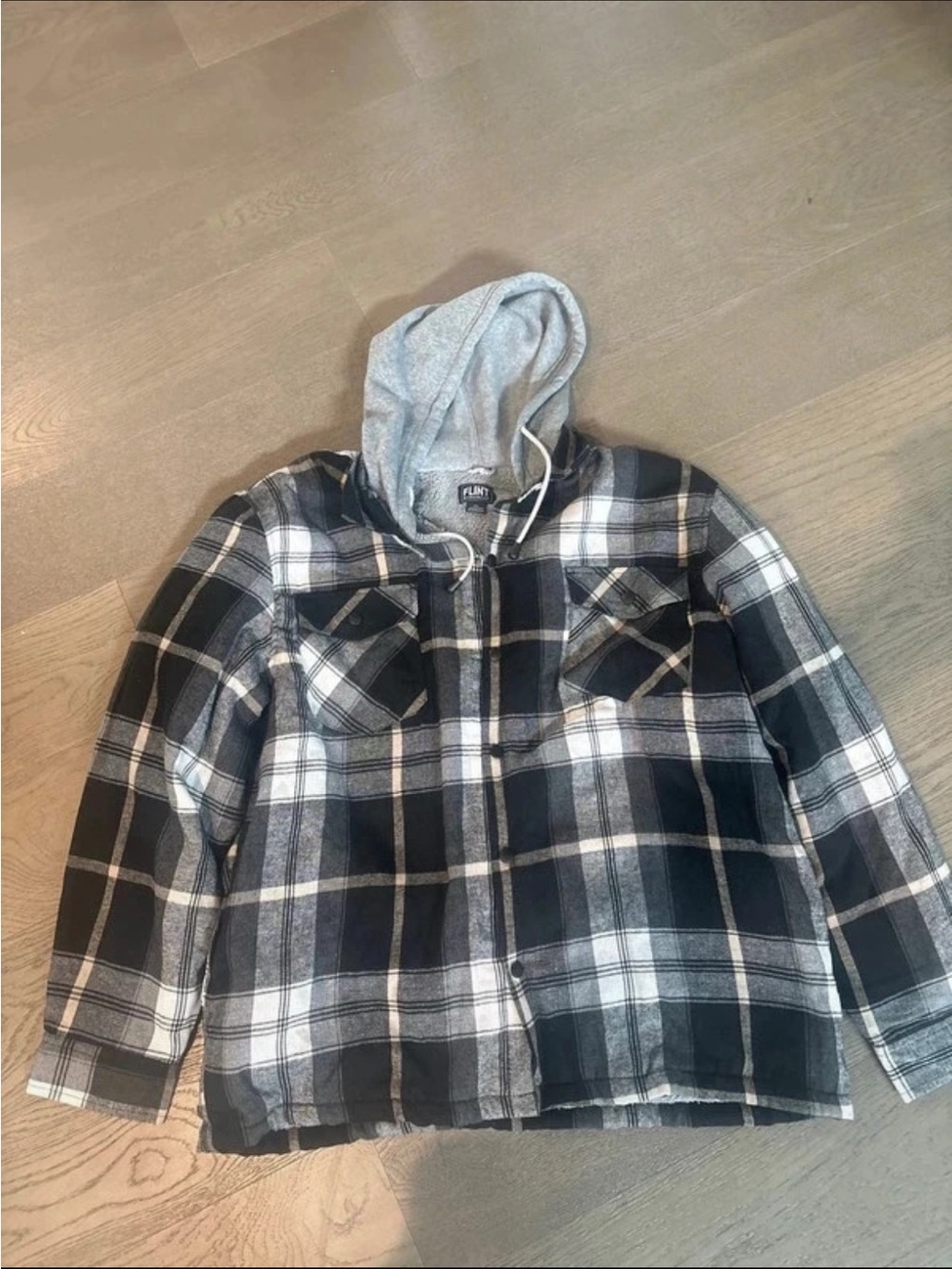 Black & White Plaid Hooded Flannel Jacket